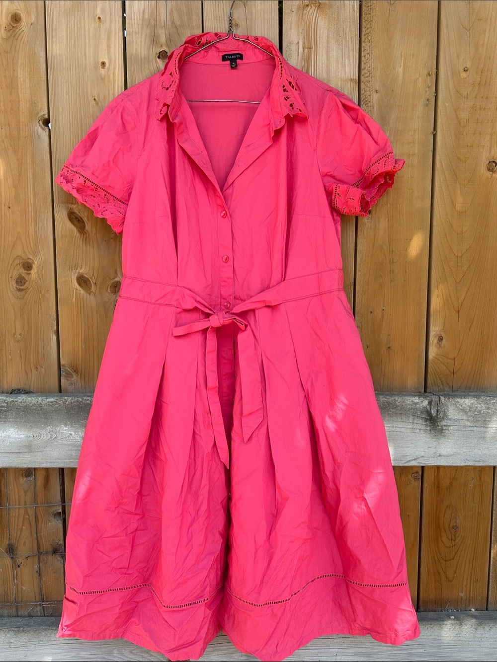 Talbots Pink Eyelet-Trim shirt dress